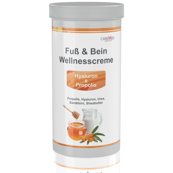 CareMed Fuß und Bein Wellnesscreme Hyaluron & Propolis, 450 ml Nachfülldose